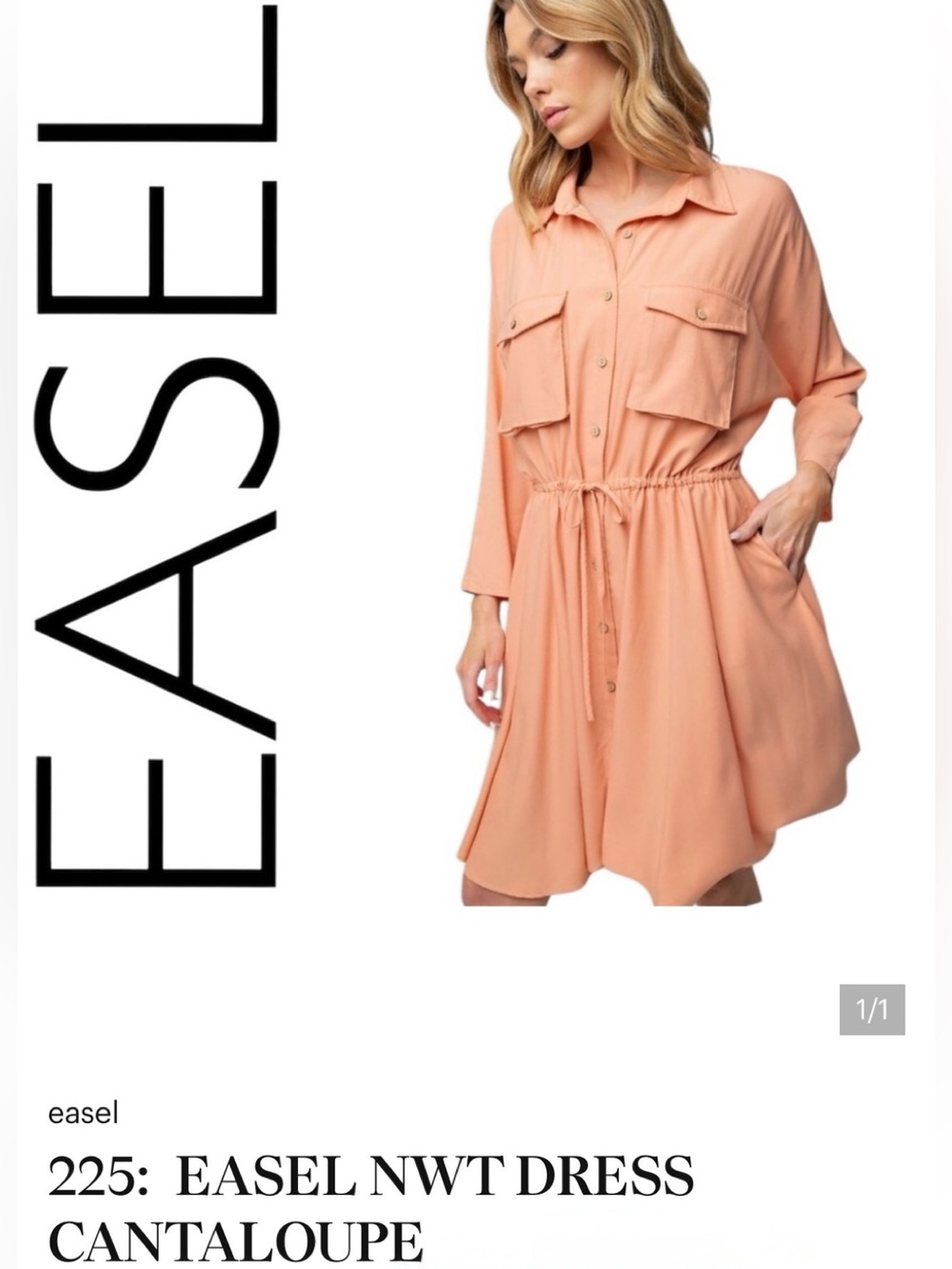 Easel NWT Cantaloupe (Peach) Button-Front Shirt Dress Oversized size Small